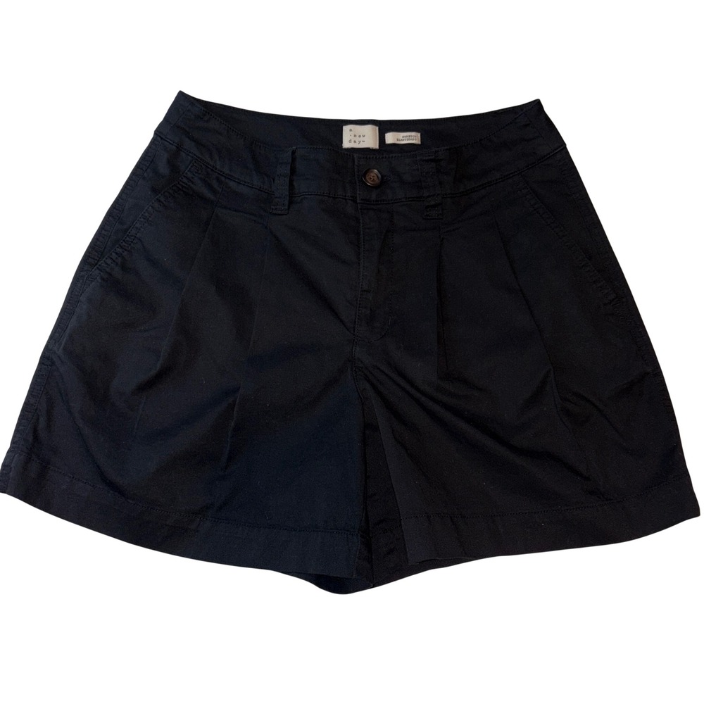 A New Day Womens High Rise Pleated Stretch Shorts Black Size 4 - Picture 2 of 9